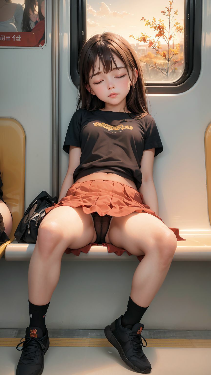 電車で寝てしまった少女のパンツを楽しむためのイラスト集5