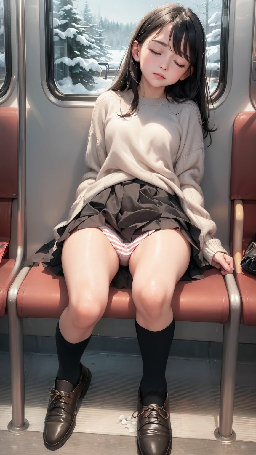 電車で寝てしまった少女のパンツを楽しむためのイラスト集9