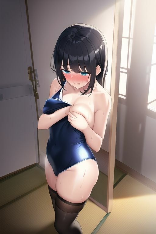 スクール水着を部屋で試着する美女をのぞき見するイラスト集 〜気になるカラダ〜（ニーハイソックス・靴下・盗撮）2