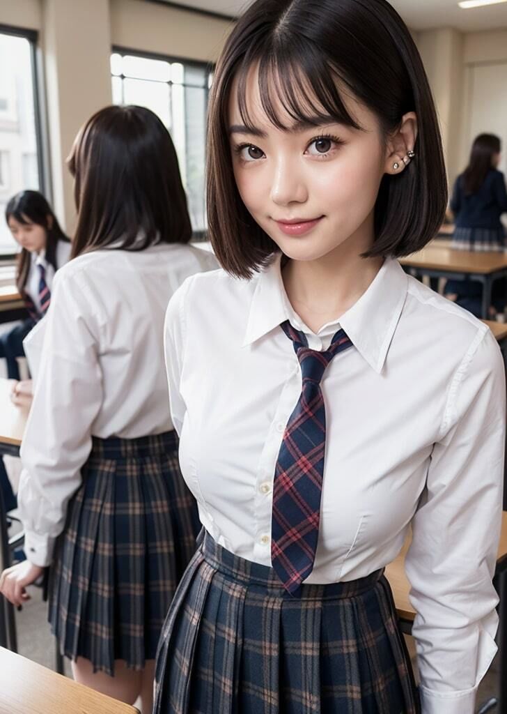 学校で撮影した低身長で華奢なJK制服フォト1