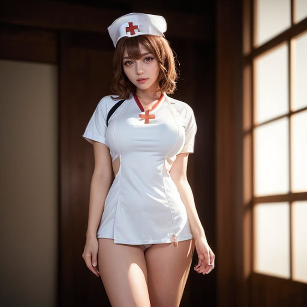 ちょっとHな茶髪ナースの美しいおっぱいヌード9