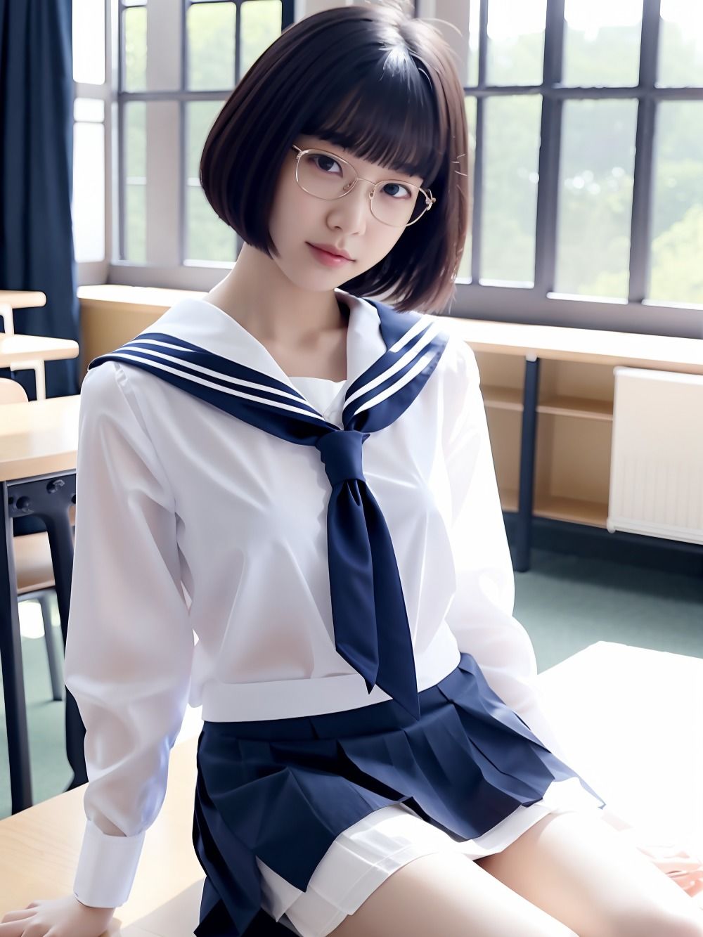 文学好きの地味で真面目なメガネ童顔少女は、セーラー服を脱いだらGカップ隠れ巨乳！官能小説に憧れて中●しセッ●ス1