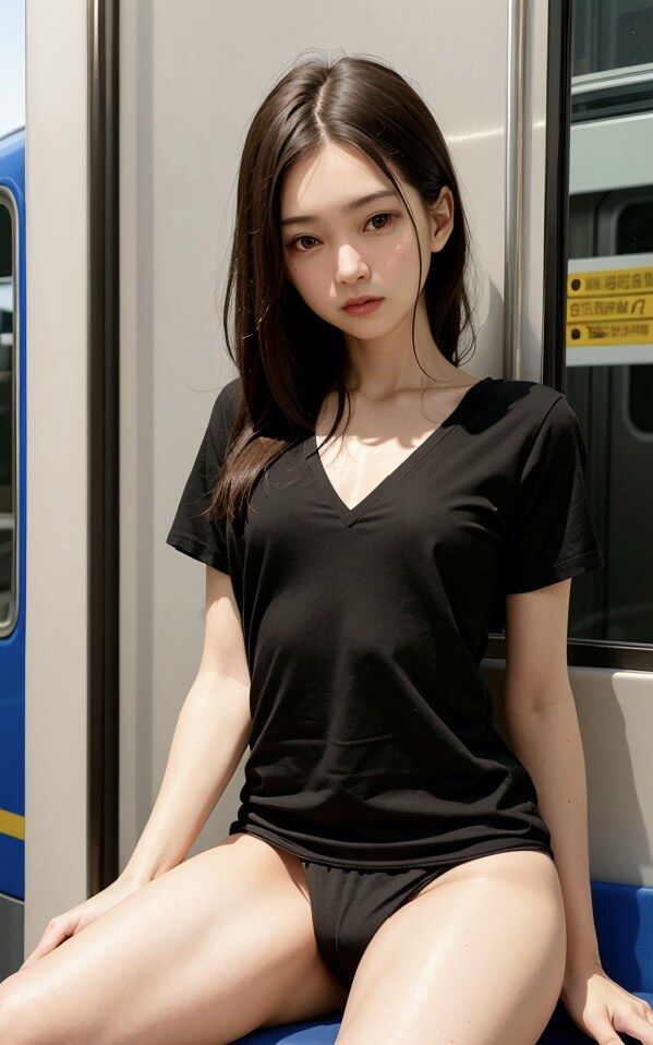 電車で徐々に脱がされていく貧乳美女のヌード写真集【AI妄想グラビア写真集】2