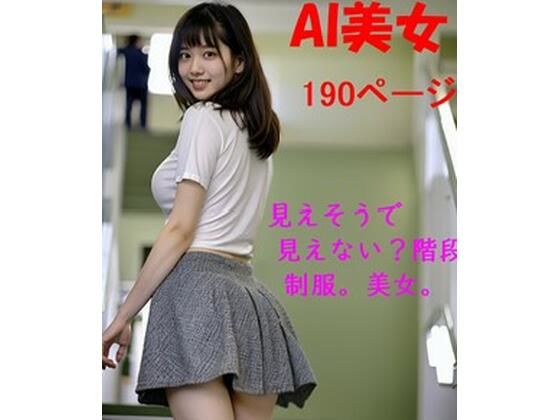 【AI 見えそうで見えない？階段 制服。美女。190ページ】AI美女α