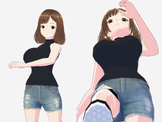 【黒いノースリーブにデニムのショートパンツのお姉さん（セリフなし  3DCGモデル  イラスト集）】パイアールフロンティア