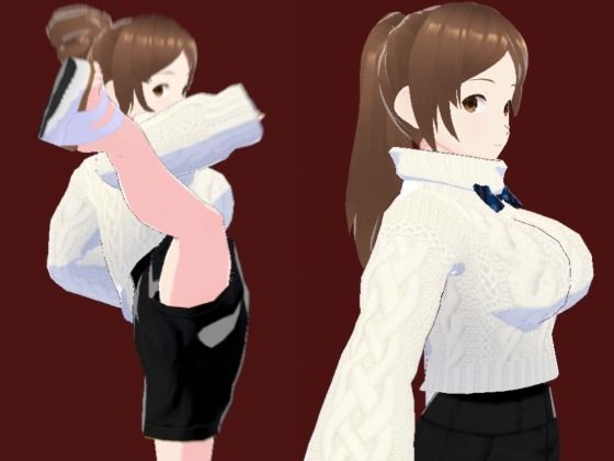 【白いタートルネックセーターに黒いショートパンツのお姉さん（セリフなし  3DCGモデル  イラスト集）】ファンタスセレブリティ