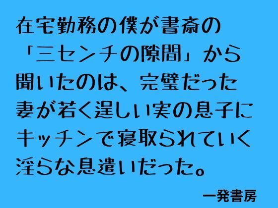 【在宅勤務の僕が書斎の「三センチの隙間」から聞いたのは、完璧だった妻が若く逞しい実の息子にキッチンで寝取られていく淫らな息遣いだった。】一発書房